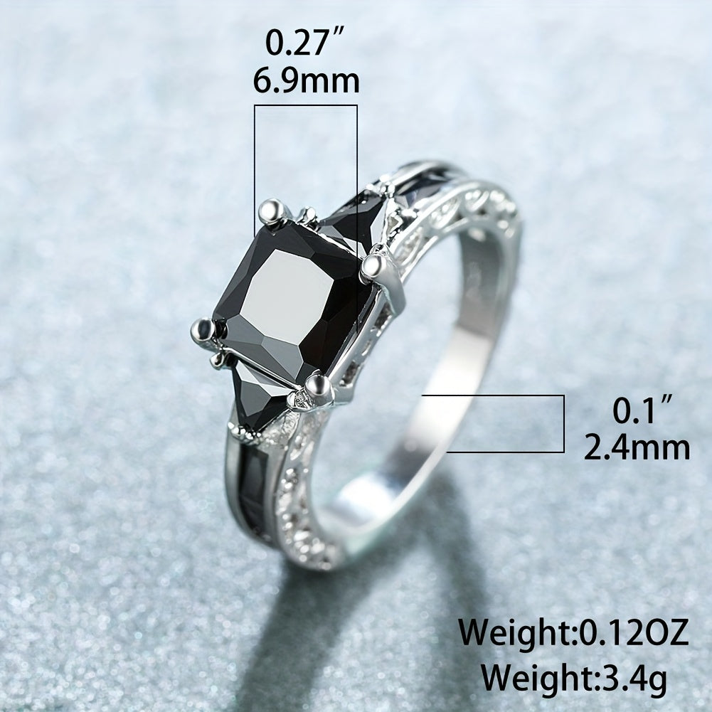 Vintage Black Golden Color Princess Cut Green Stone Ring Engagement Wedding Band Rings For Women Bridal Fine Jewelry Party Gift