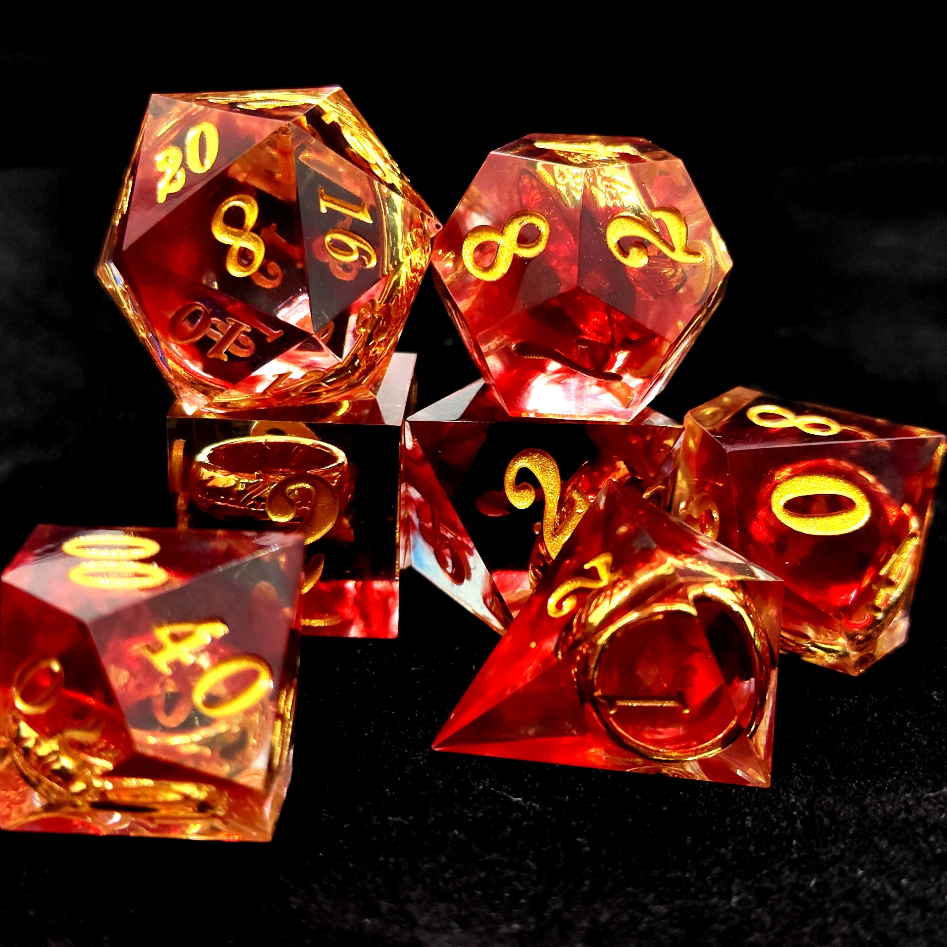 7-Piece Dark Red Lord of the Rings Polyhedral Dice Set - Sharp Angled Icosahedron D20, D12, D10, D8, D6, D4 Dice for Immersive RPG Roleplaying, Tabletop Gaming & MTG Accessories - Perfect Gaming Gift for Fantasy Enthusiasts