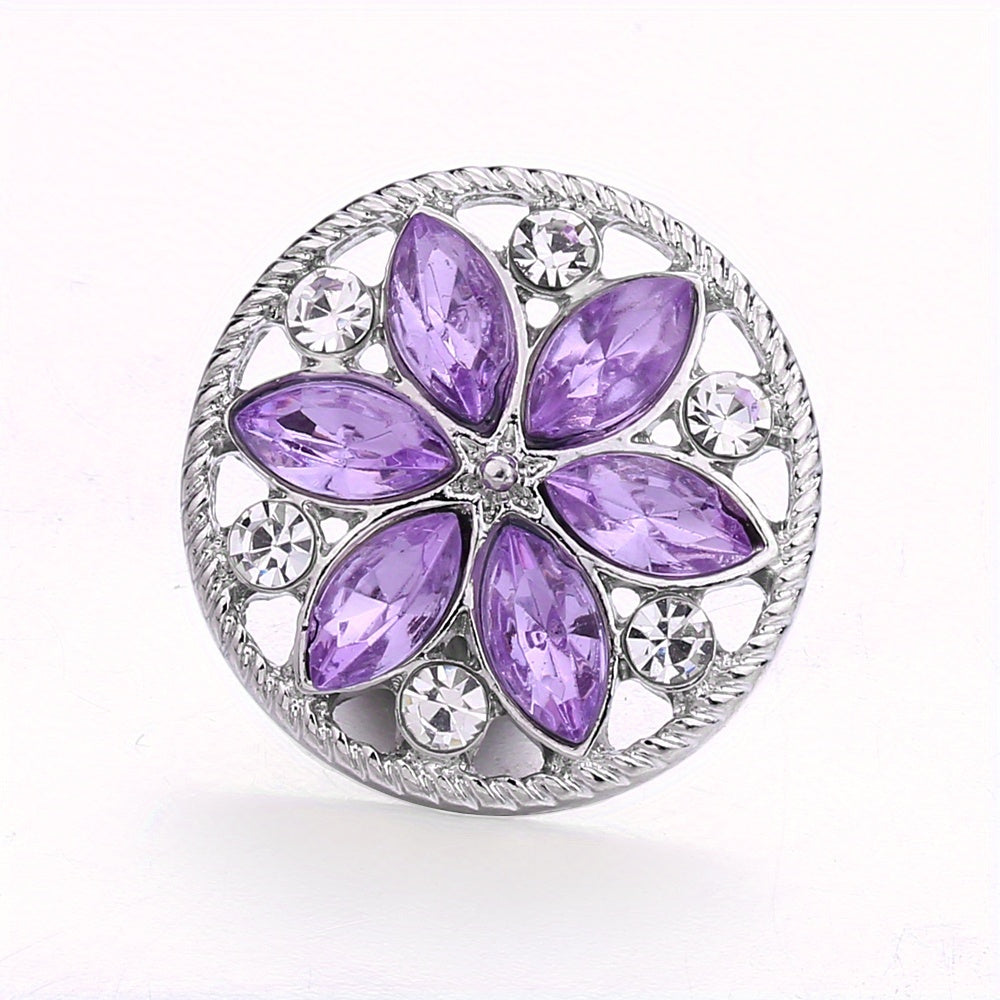 1pc 18mm Alloy Flower Decor Round Snap Button Jewelry Studded With Colorful Rhinestones For DIY Bracelet Necklace And Any Other Accessories, Semi-finished Jewelry Accessories