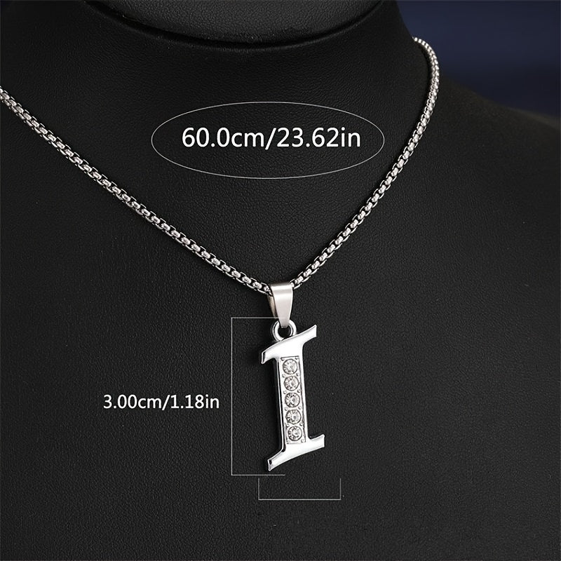 Elegant Silvery Alphabet Pendant Necklaces - "A" to "D" with Sparkling Stones, Stainless Steel, Perfect for Couples, Birthdays, and Holidays, Fashion Jewelry|Personalized Gift|Durable Chain, Name Necklace