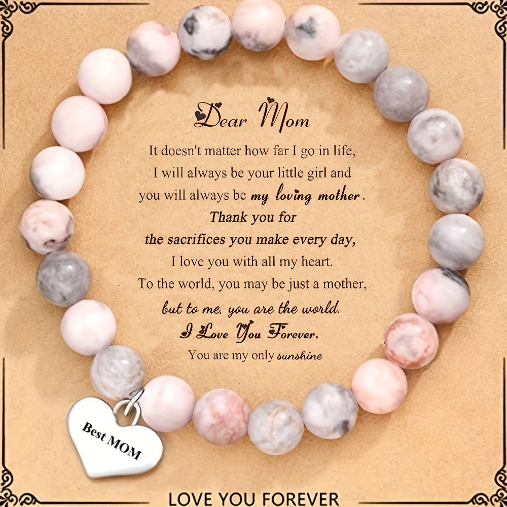 Pink Zebra Stone Love Pendant Bracelet For Daughter/ Sister/ Friend/ Grandma Handmade Beaded Hand Jewelry
