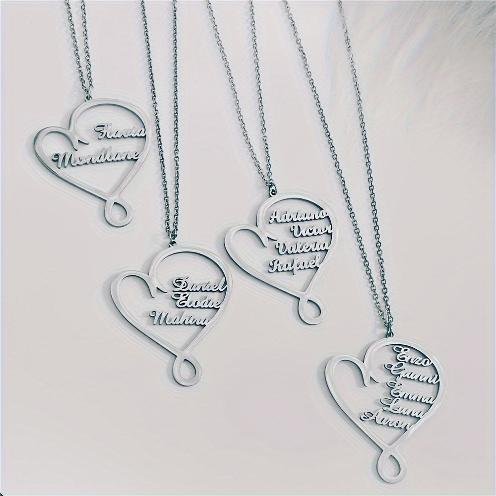 Customized Women'S Heart-Shaped Necklaces with Various English Names, Perfect Gifts for Mother'S Day, Family Members, Valentine'S Day, Birthdays, And Anniversaries