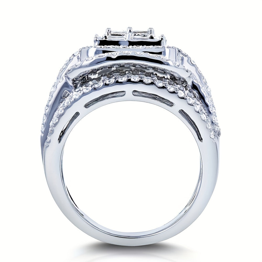 2pcs Elegant Silver-Plated Men's Rings with Dazzling Zirconia - Timeless Luxury Duo for Special Occasions, Exquisite Men's Jewelry