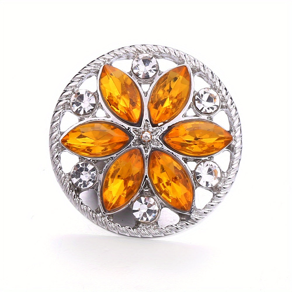 1pc 18mm Alloy Flower Decor Round Snap Button Jewelry Studded With Colorful Rhinestones For DIY Bracelet Necklace And Any Other Accessories, Semi-finished Jewelry Accessories