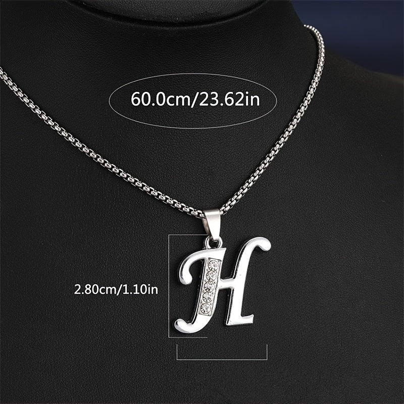 Elegant Silvery Alphabet Pendant Necklaces - "A" to "D" with Sparkling Stones, Stainless Steel, Perfect for Couples, Birthdays, and Holidays, Fashion Jewelry|Personalized Gift|Durable Chain, Name Necklace