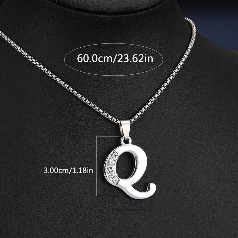 Elegant Silvery Alphabet Pendant Necklaces - "A" to "D" with Sparkling Stones, Stainless Steel, Perfect for Couples, Birthdays, and Holidays, Fashion Jewelry|Personalized Gift|Durable Chain, Name Necklace