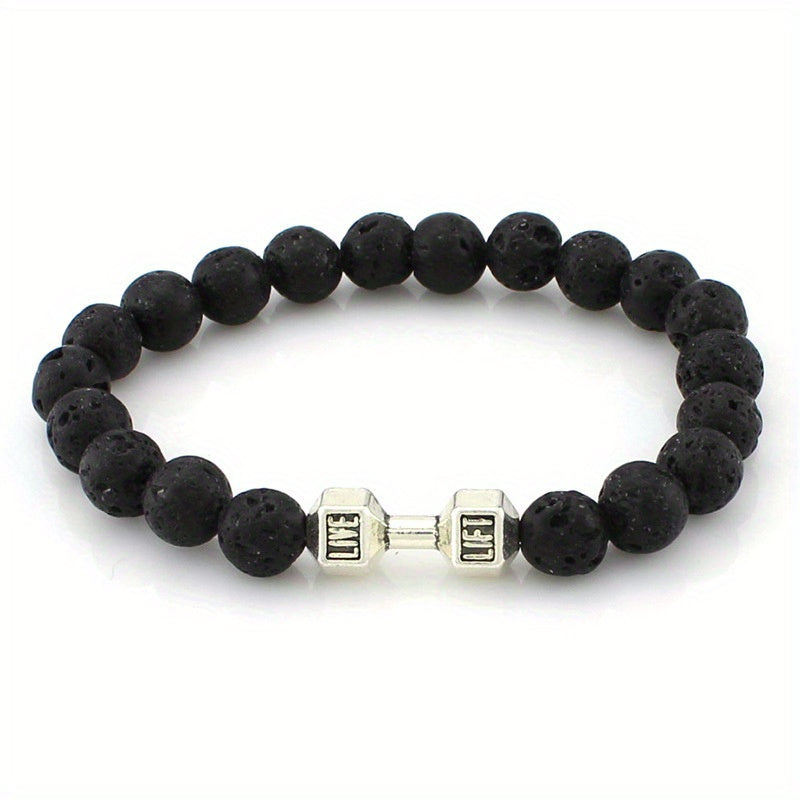 1pc Trendy Minimalist Beaded Dumbbell Bracelet For Men For Daily Decoration, Gift For Family And Friends, Holiday Birthday Gift For Boyfriends/ Girlfriends