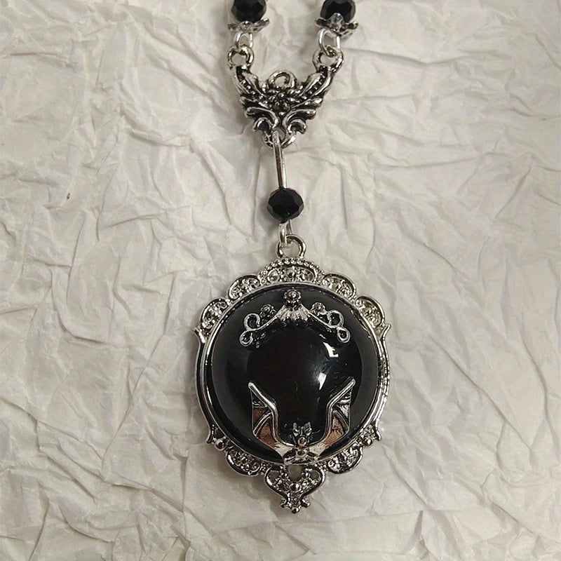 Black Gothic Bat Pendant, Women Gothic Necklace, Vampire Bat Necklace, Witch Necklace, Witch Jewelry, Moon Pendant, Moon Jewelry