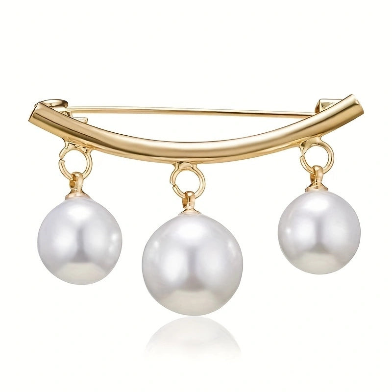 1pc Fashion Pearl Fixed Collar Clip Charm Safety Pin Brooch Sweater Cardigan Clip Chain Brooch Jewelry