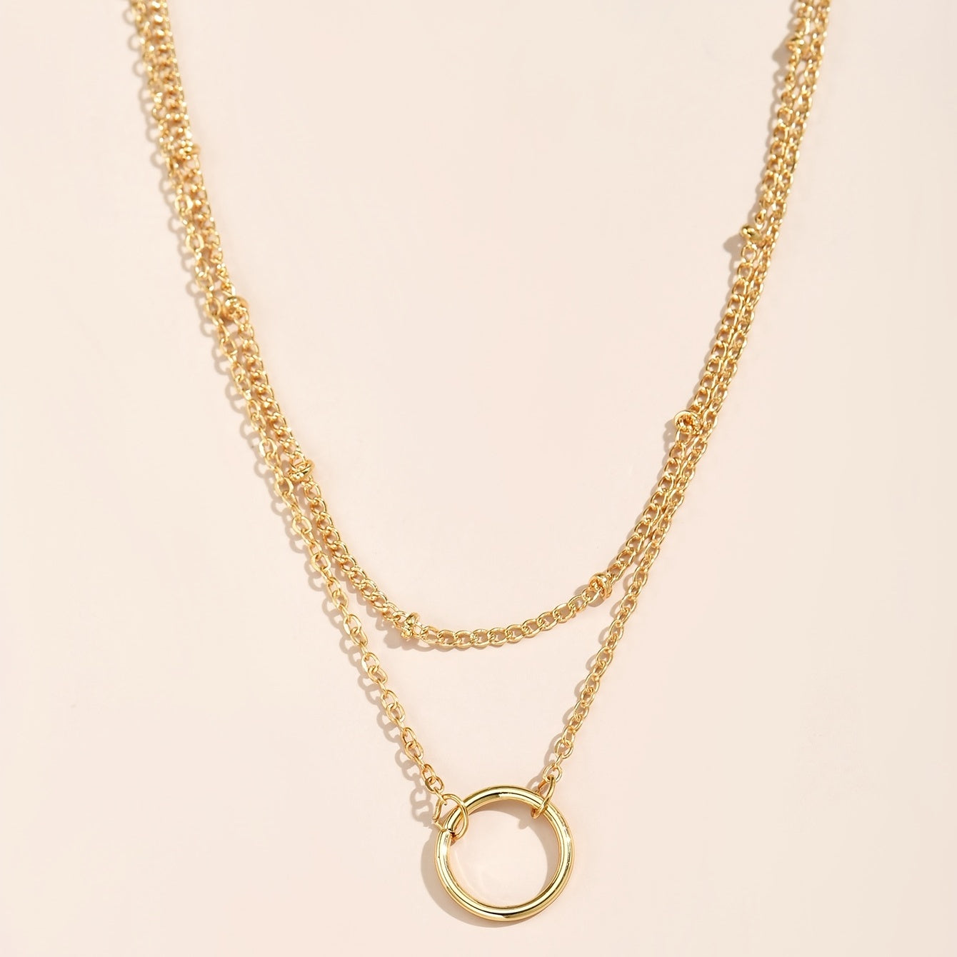 Boho Chic Women'S Golden-Tone Ring Necklace - Elegant Zinc Alloy Chain with Heart Charm, Perfect for Casual Attire or Gifting, Casual Jewelry|Boho Chic Style|Zinc Alloy Necklace