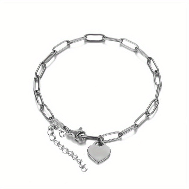 Customized Stainless Steel Square Chain Bracelet With Personalized Name Engraving, Featuring 1-5 Names And A Heart-shaped Golden Pendant, A Stylish Gift For Women's Jewelry.