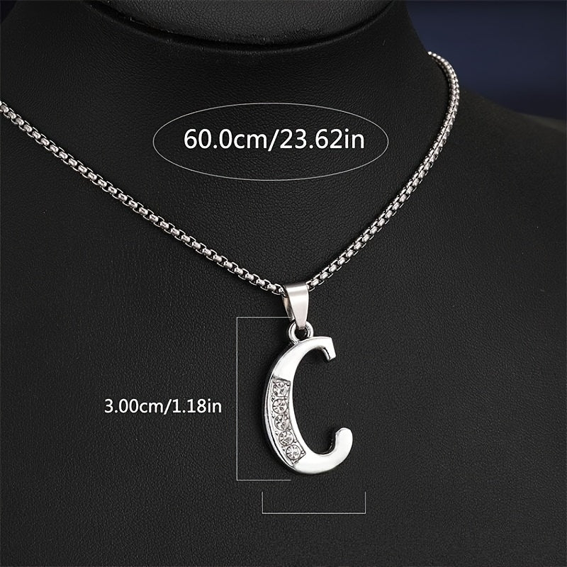 Elegant Silvery Alphabet Pendant Necklaces - "A" to "D" with Sparkling Stones, Stainless Steel, Perfect for Couples, Birthdays, and Holidays, Fashion Jewelry|Personalized Gift|Durable Chain, Name Necklace