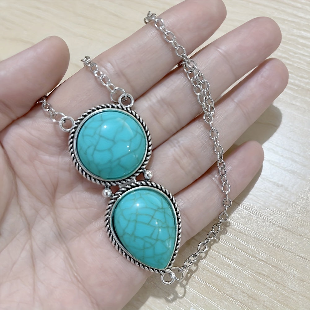 [Personality Beach Turquoise Mittens Bracelet] Personality Bohemian Style Beach Retro Turquoise Mittens Bracelet For Women