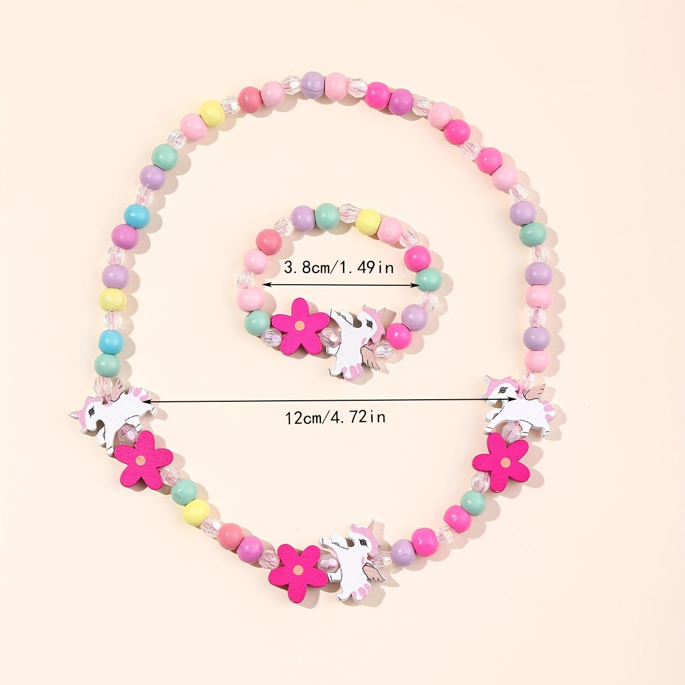 2pcs Creative Cute Cartoon Unicorn Mermaid Colorful Beaded Bracelet Necklace Set Decorative Accessories Holiday Birthday Gift For Girls