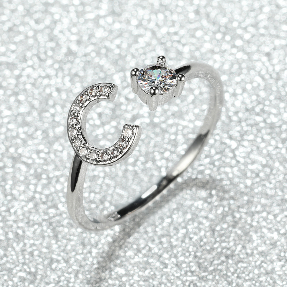[Silvery Couple Ring] Silvery AZ Letter Ring Initials | Popular Fashion Wedding Love Couple Rings Bridesmaid Gift