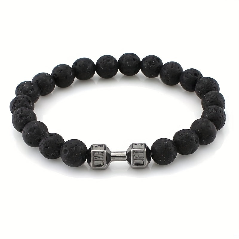 1pc Trendy Minimalist Beaded Dumbbell Bracelet For Men For Daily Decoration, Gift For Family And Friends, Holiday Birthday Gift For Boyfriends/ Girlfriends