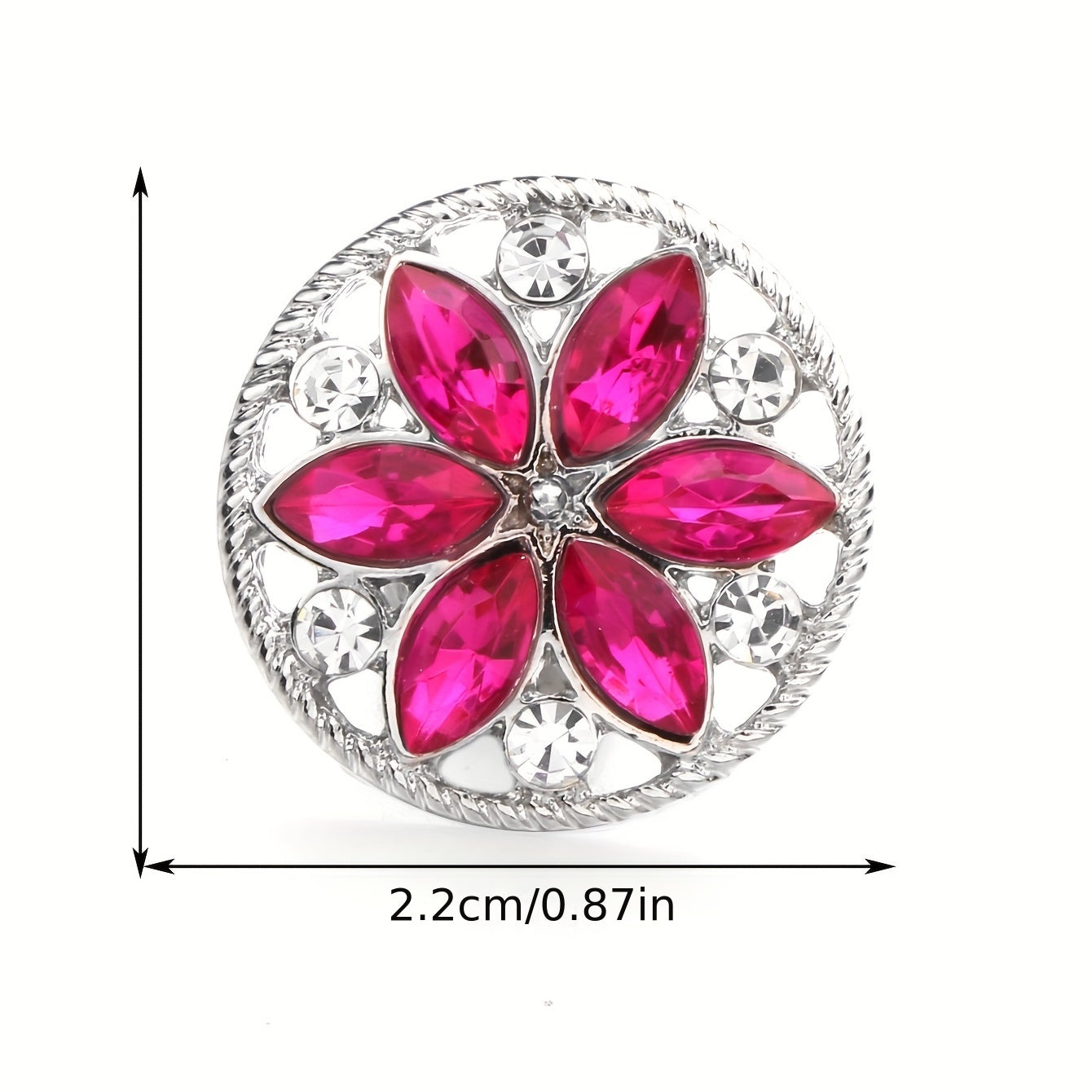 1pc 18mm Alloy Flower Decor Round Snap Button Jewelry Studded With Colorful Rhinestones For DIY Bracelet Necklace And Any Other Accessories, Semi-finished Jewelry Accessories