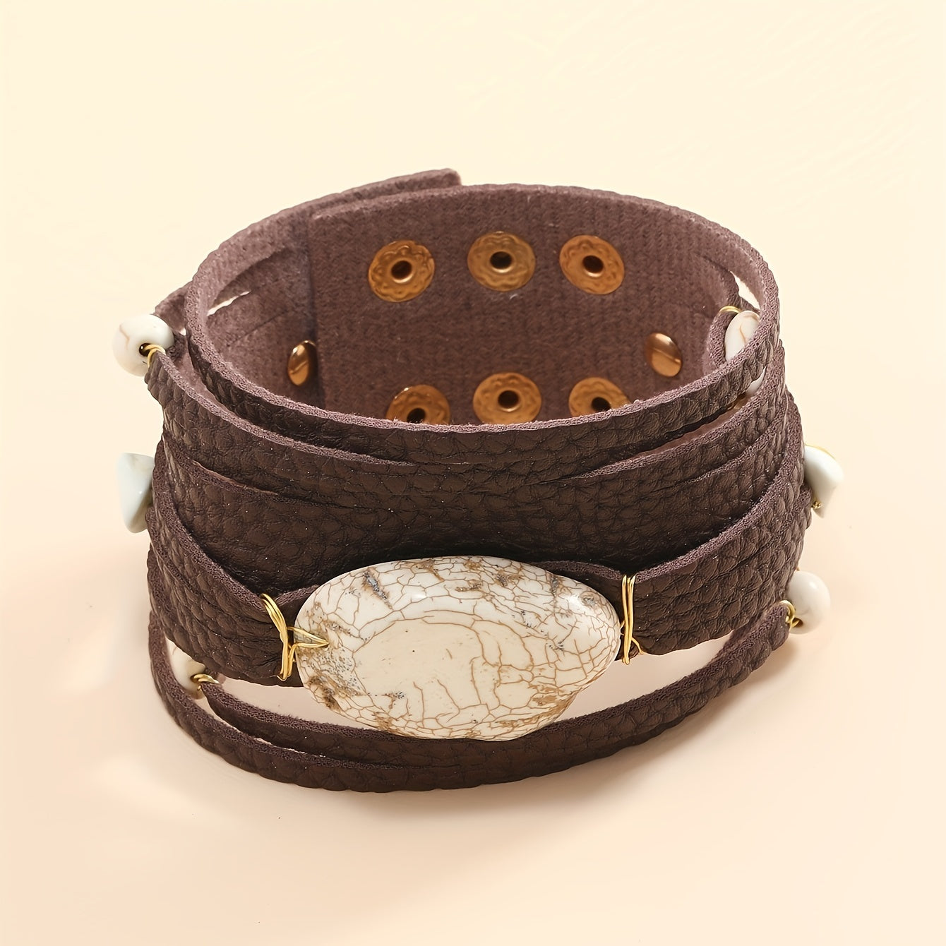 1pc Men's Trendy PU Leather Irregular Turquoise Multi-layer Boho Bracelet, Jewelry Gift For Men, Gift For Boyfriends/ Girlfriends