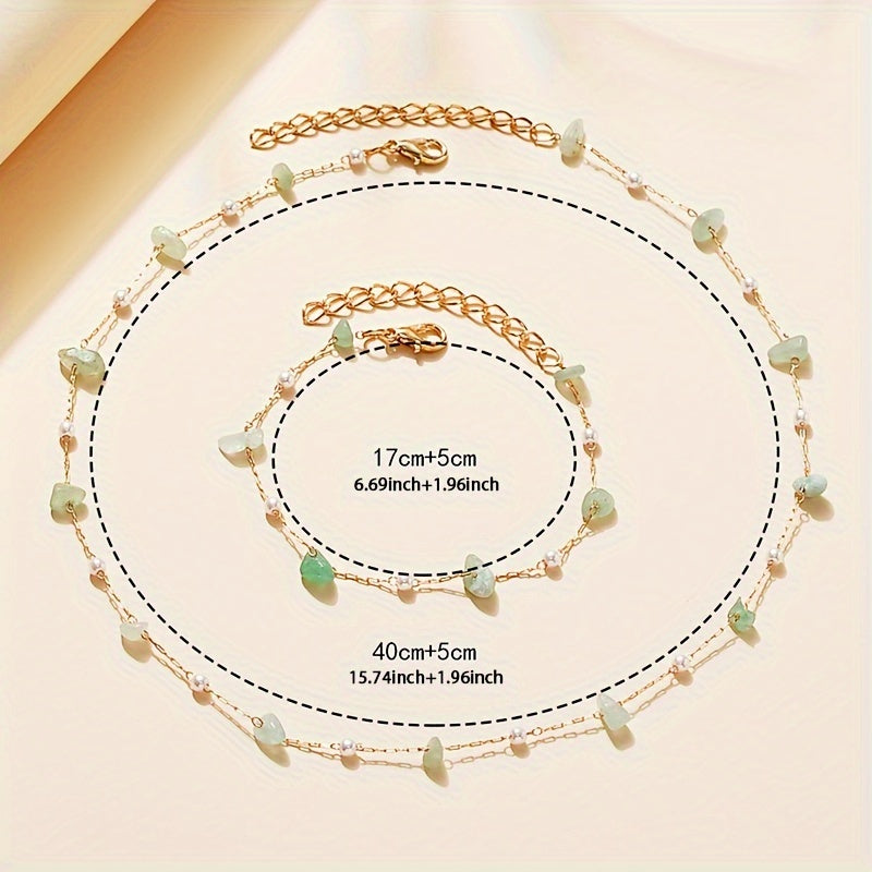 [Minimalist Women's Vintage Necklace] 2pcs Set Vintage Style Fashionable Jewelry, Dainty Artificial Crystal Stone Pendant Necklaces, Minimalist Women's Necklace Jewelry