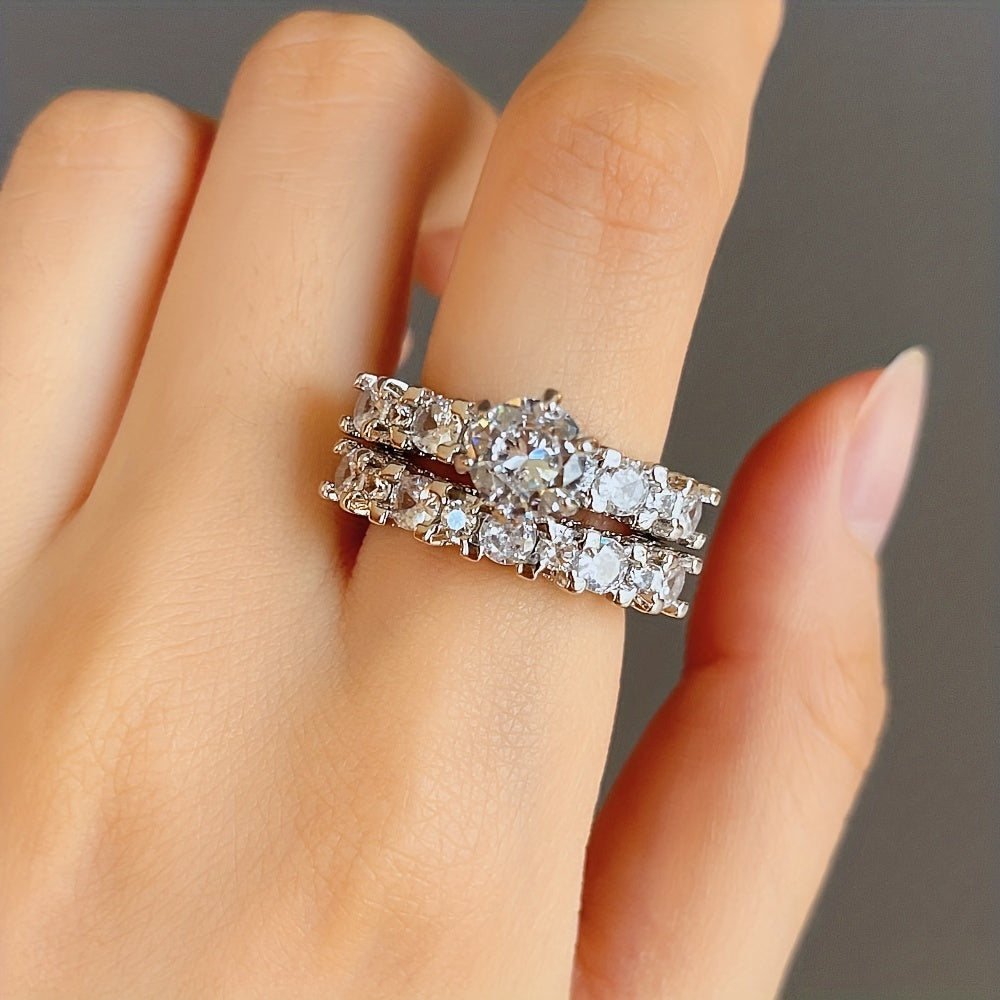 2pcs Shiny Beads Fashion Decor Engagement Rings, Couple Pair Party Wedding Ring Jewelry Gift