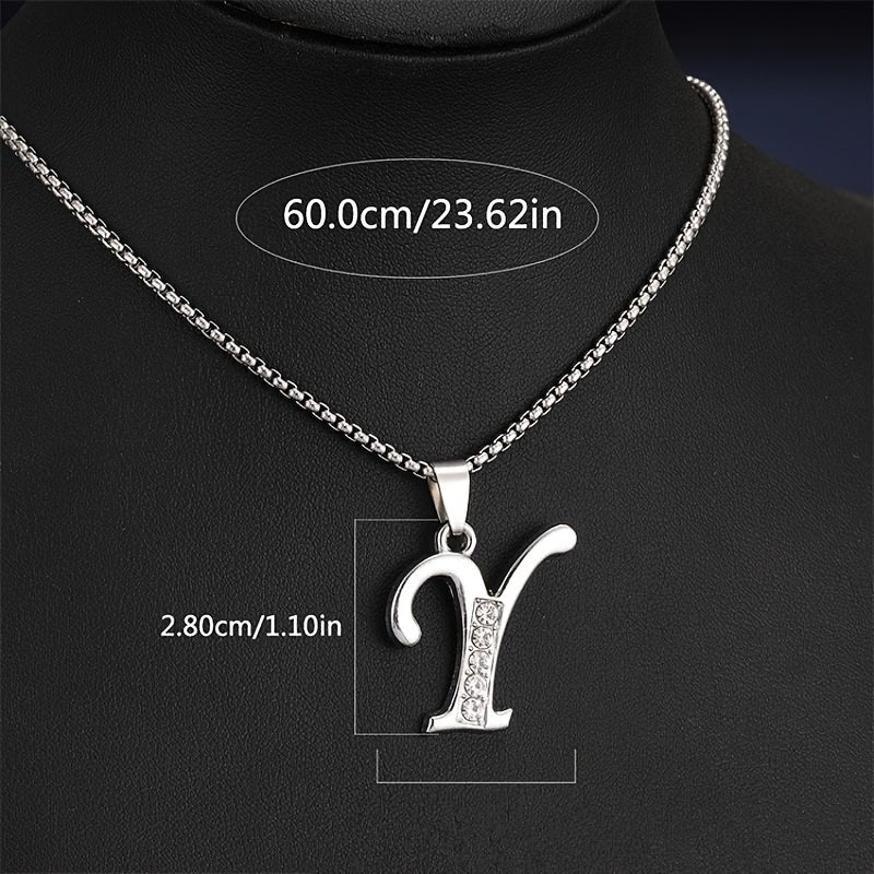 Elegant Silvery Alphabet Pendant Necklaces - "A" to "D" with Sparkling Stones, Stainless Steel, Perfect for Couples, Birthdays, and Holidays, Fashion Jewelry|Personalized Gift|Durable Chain, Name Necklace