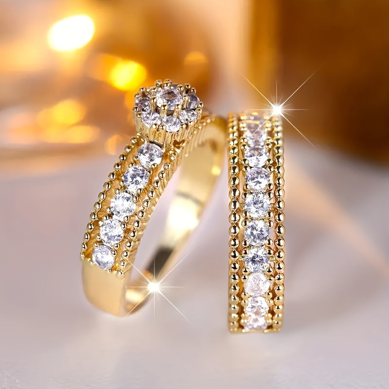 2pcs Chic Stacking Rings - Paved Shining Zirconia, Symbol of Beauty and Elegance, Daily Outfit Accessories, Party Gift for Her, Stylish, Fashionable, and Timeless Jewelry