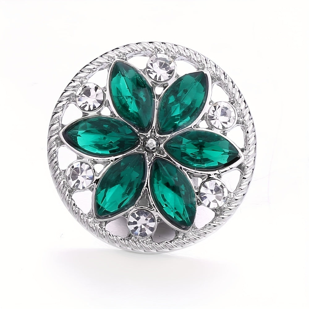 1pc 18mm Alloy Flower Decor Round Snap Button Jewelry Studded With Colorful Rhinestones For DIY Bracelet Necklace And Any Other Accessories, Semi-finished Jewelry Accessories