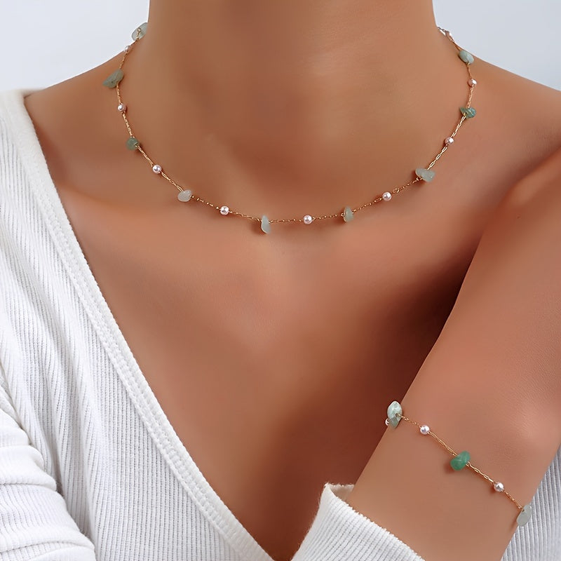 [Minimalist Women's Vintage Necklace] 2pcs Set Vintage Style Fashionable Jewelry, Dainty Artificial Crystal Stone Pendant Necklaces, Minimalist Women's Necklace Jewelry