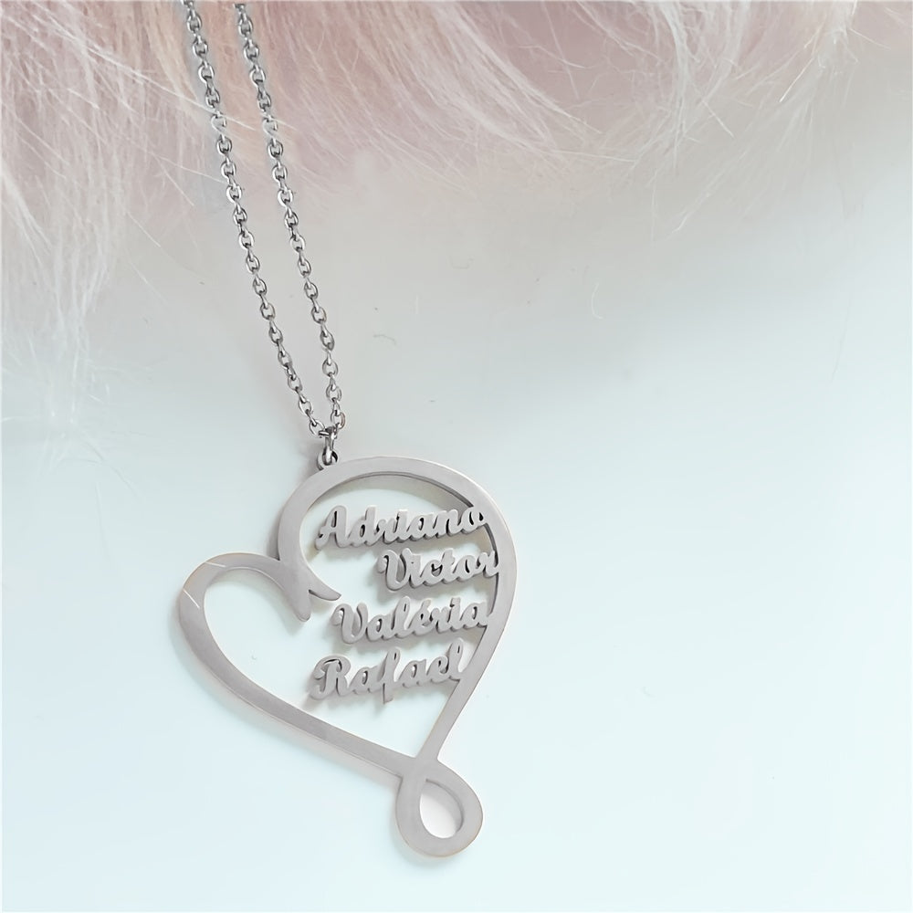 Customized Women'S Heart-Shaped Necklaces with Various English Names, Perfect Gifts for Mother'S Day, Family Members, Valentine'S Day, Birthdays, And Anniversaries