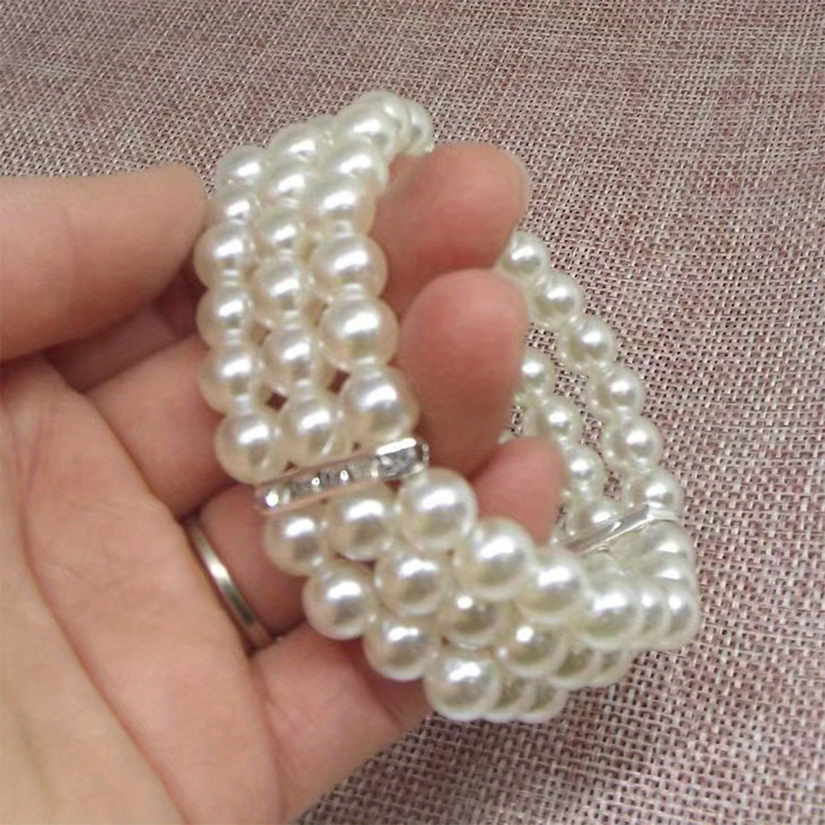 Three Layers Faux Pearls Beaded Bracelet Multi-layer Elastic Bangle Bracelet