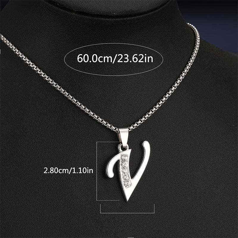 Elegant Silvery Alphabet Pendant Necklaces - "A" to "D" with Sparkling Stones, Stainless Steel, Perfect for Couples, Birthdays, and Holidays, Fashion Jewelry|Personalized Gift|Durable Chain, Name Necklace