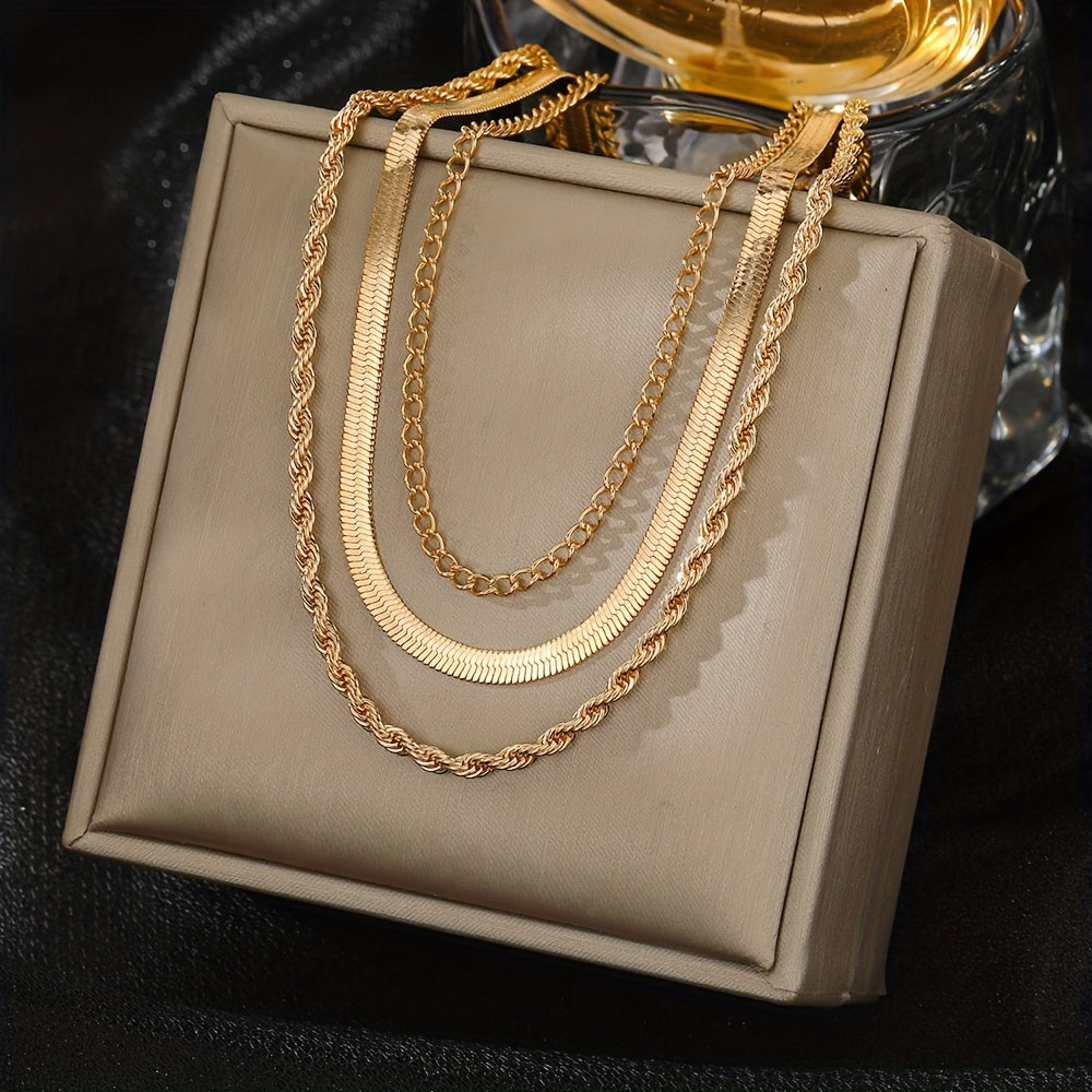 3pcs/set Chain Necklaces For Women, Vintage & Classic Style, Fashion Snake & Rope Chain Jewelry, Layered Statement Accessories