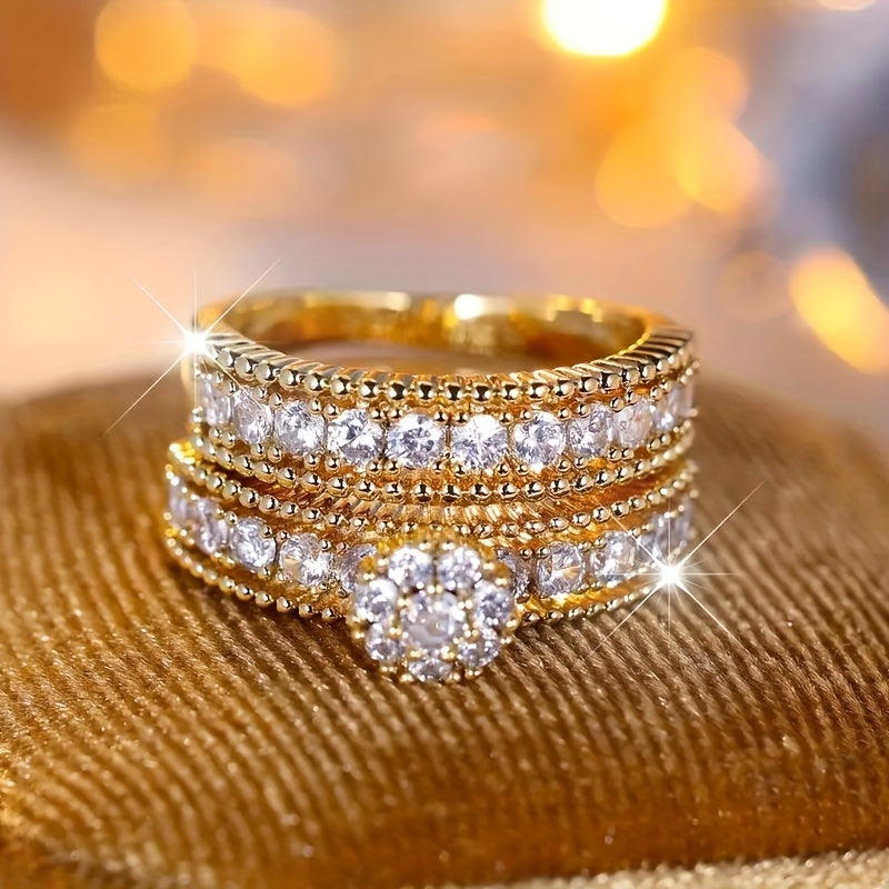 2pcs Chic Stacking Rings - Paved Shining Zirconia, Symbol of Beauty and Elegance, Daily Outfit Accessories, Party Gift for Her, Stylish, Fashionable, and Timeless Jewelry