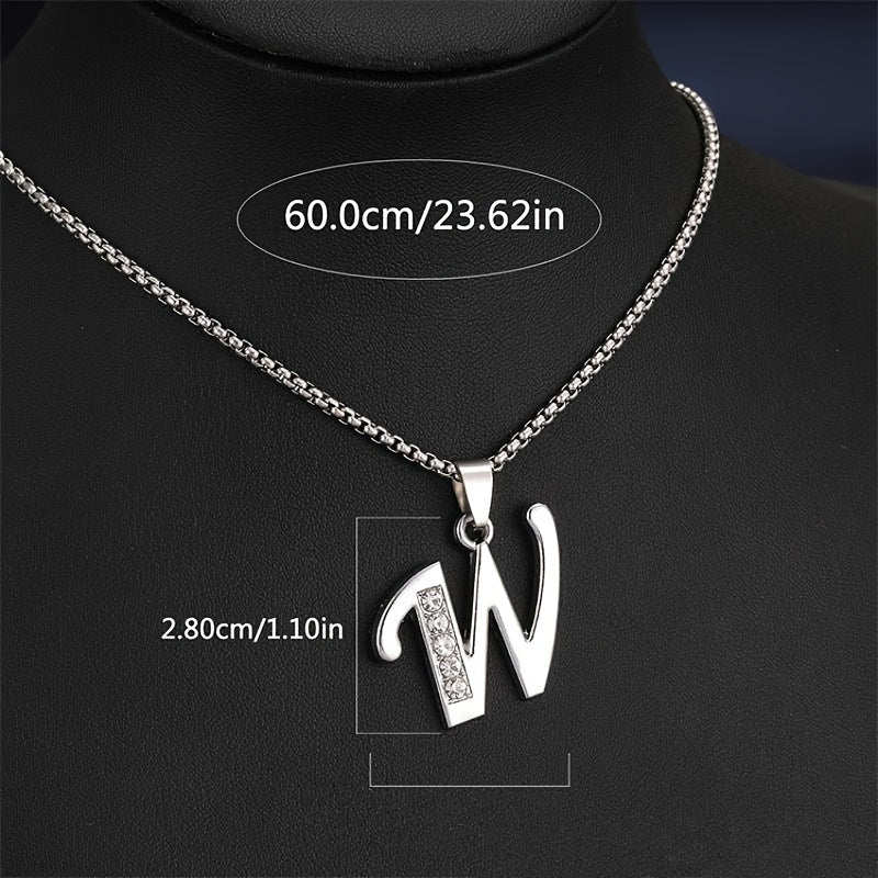 Elegant Silvery Alphabet Pendant Necklaces - "A" to "D" with Sparkling Stones, Stainless Steel, Perfect for Couples, Birthdays, and Holidays, Fashion Jewelry|Personalized Gift|Durable Chain, Name Necklace