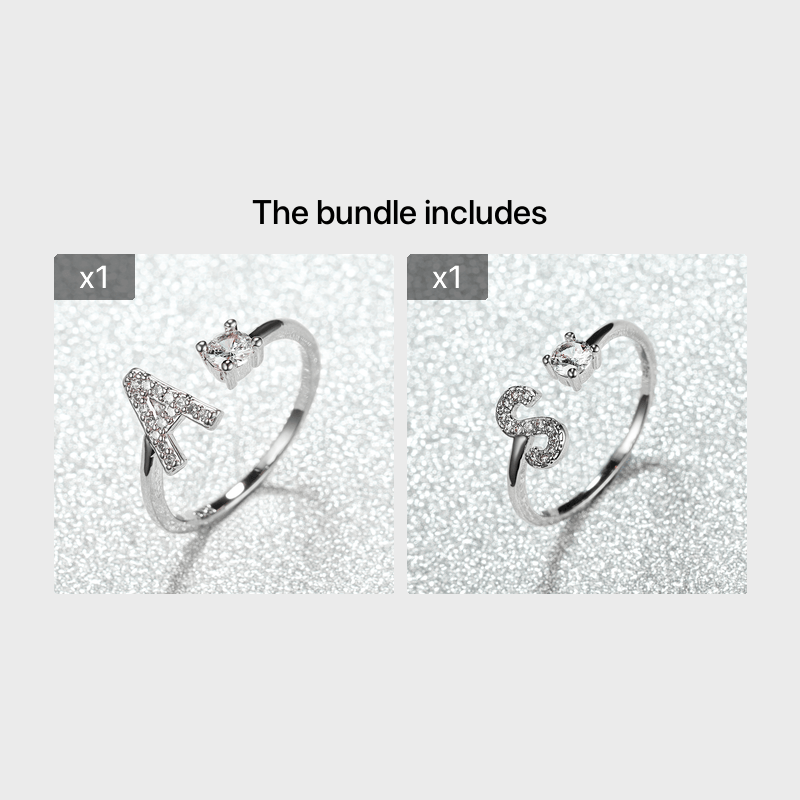 [Silvery Couple Ring] Silvery AZ Letter Ring Initials | Popular Fashion Wedding Love Couple Rings Bridesmaid Gift