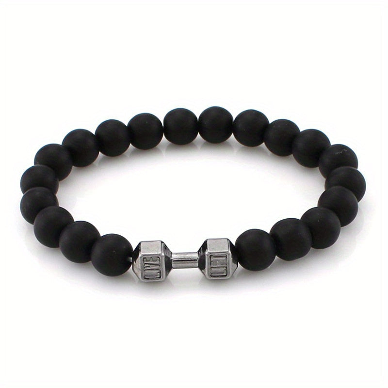 1pc Trendy Minimalist Beaded Dumbbell Bracelet For Men For Daily Decoration, Gift For Family And Friends, Holiday Birthday Gift For Boyfriends/ Girlfriends