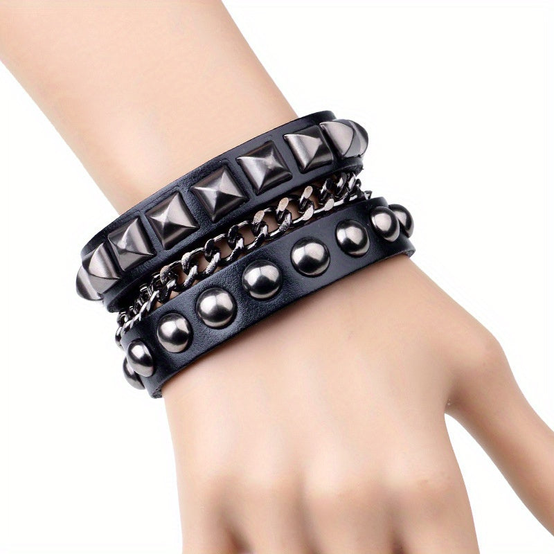Dark Gothic Punk Rivet PU Leather Bracelet with Hard Core Function Gothic PU Leather Bracelet Wristband Accessory