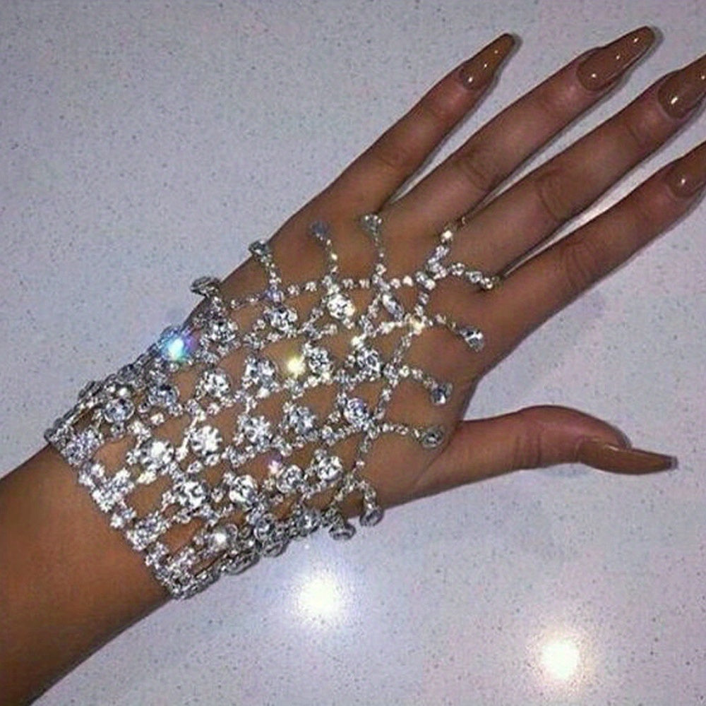 Sparkling CZ Tassel Finger Bracelet - Fashion-Forward Design for Women - Delicate & Dazzling Accessory for Special Occasions