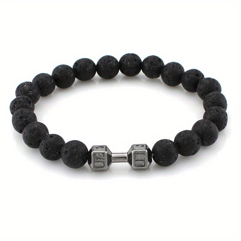 1pc Trendy Minimalist Beaded Dumbbell Bracelet For Men For Daily Decoration, Gift For Family And Friends, Holiday Birthday Gift For Boyfriends/ Girlfriends