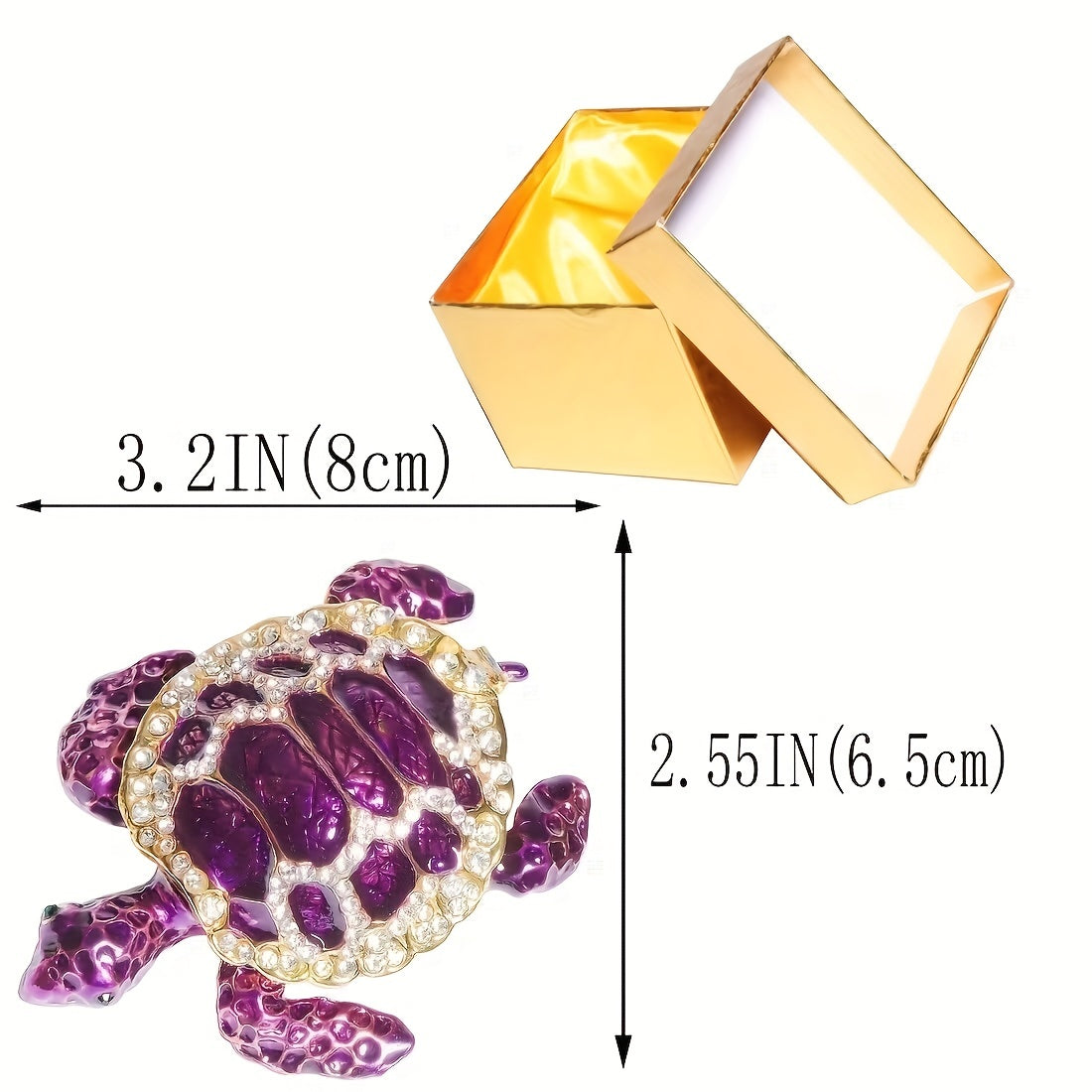 1pc Purple Turtle Figurine Decorative Jewelry Box - Hinged Trinket Box With Rich Enamel And Sparkling Rhinestones, Hand-painted Animal Figurine - Collectible Ring Holder, Novelty Jewelry Organizer - Unique Gift for Women & Gi
