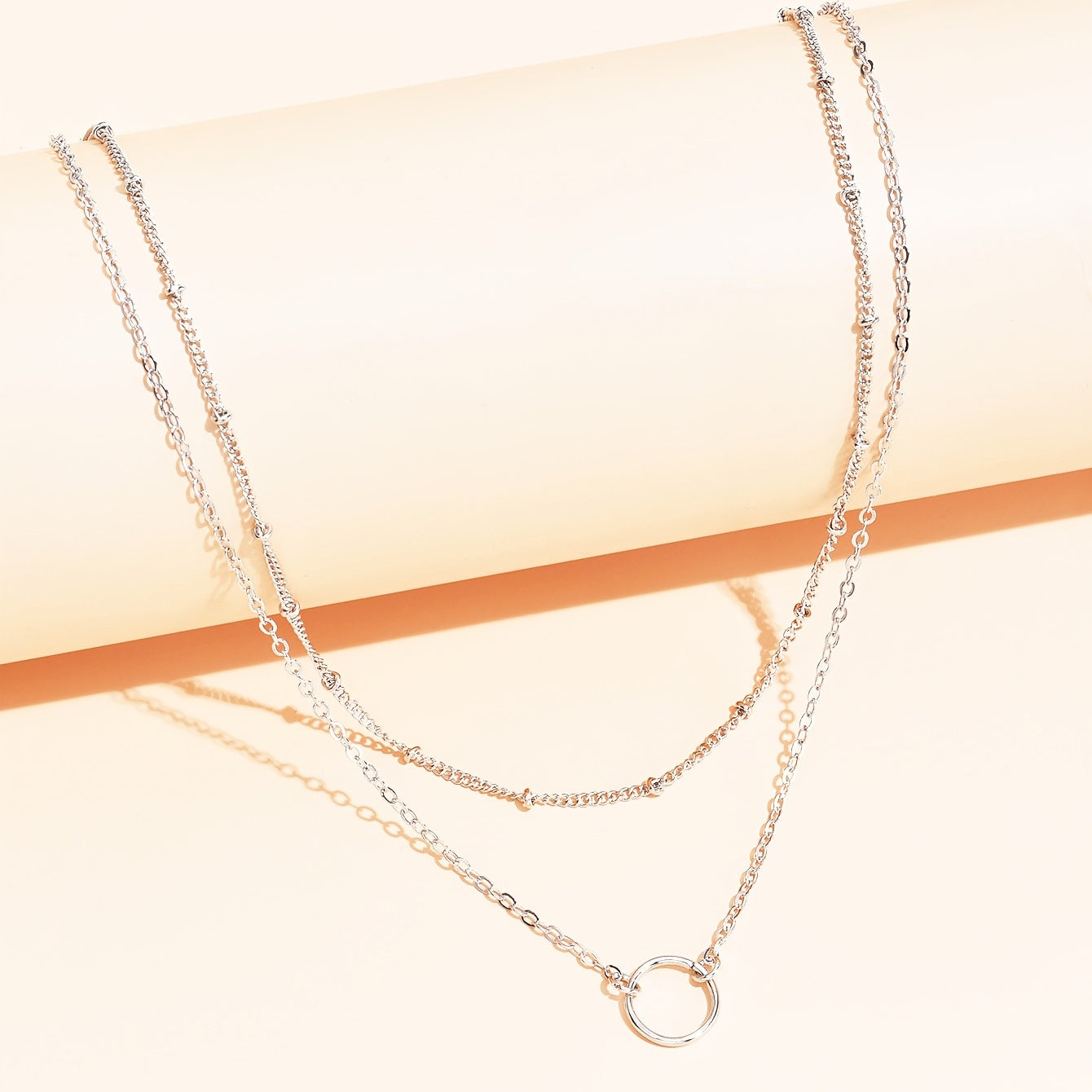 Boho Chic Women'S Golden-Tone Ring Necklace - Elegant Zinc Alloy Chain with Heart Charm, Perfect for Casual Attire or Gifting, Casual Jewelry|Boho Chic Style|Zinc Alloy Necklace
