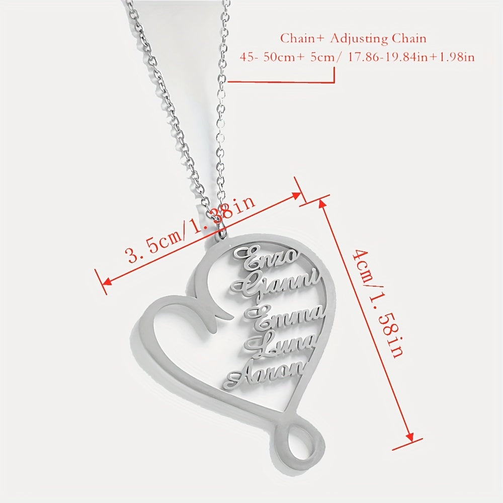 Customized Women'S Heart-Shaped Necklaces with Various English Names, Perfect Gifts for Mother'S Day, Family Members, Valentine'S Day, Birthdays, And Anniversaries