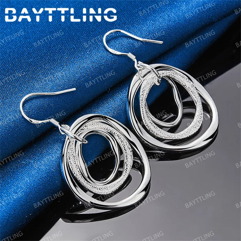 Charm 925 Sterling Silver Exquisite 3 Round Earrings for Women Fashion Wedding Gift Jewelry Accessories