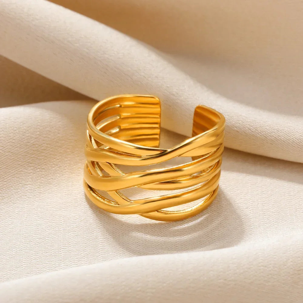 Stainless Steel Rings for Women Aesthetic Heart Gold Color Wedding Ring Vintage Waterproof Wedding Jewelry Prom Accessories Gift