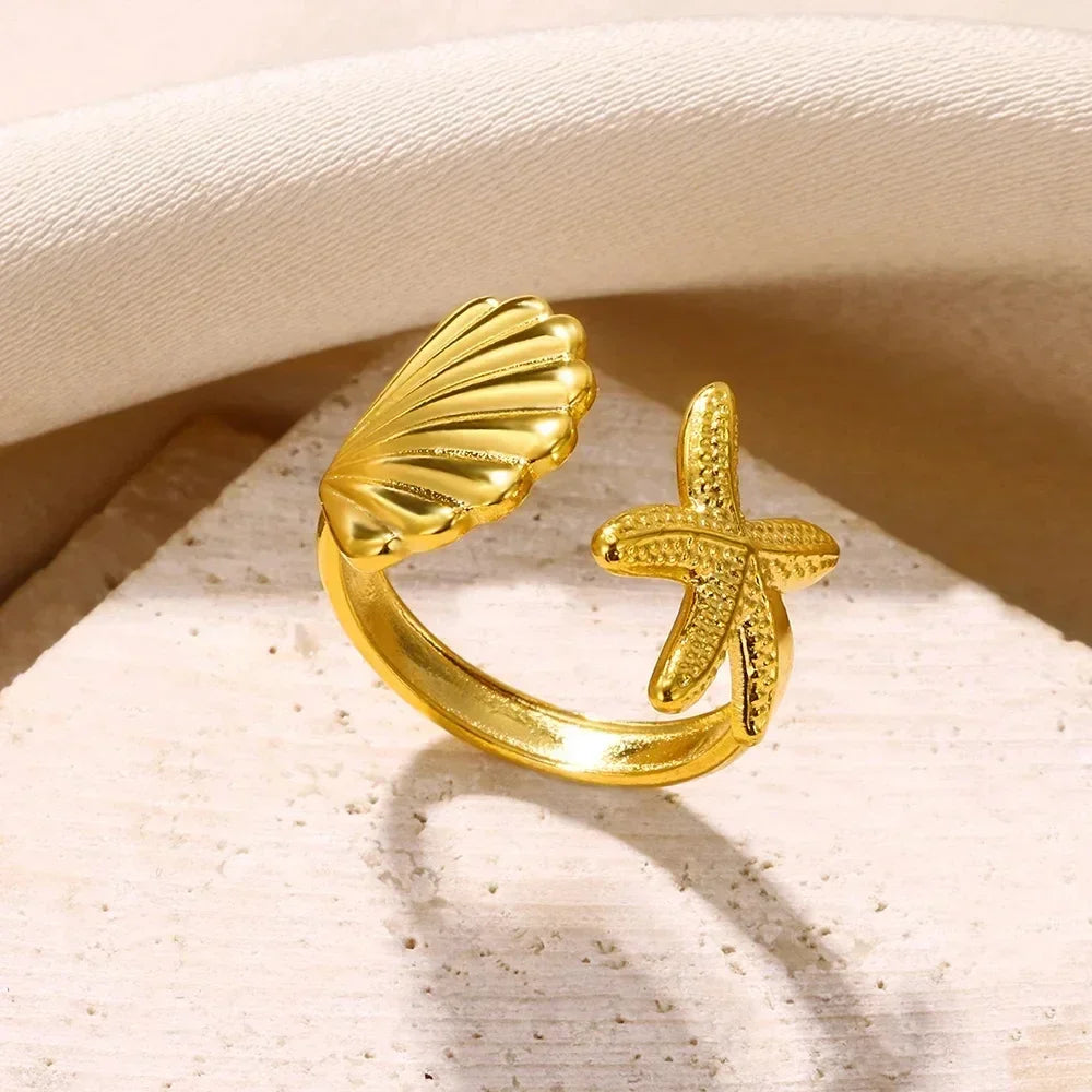Stainless Steel Rings for Women Aesthetic Heart Gold Color Wedding Ring Vintage Waterproof Wedding Jewelry Prom Accessories Gift
