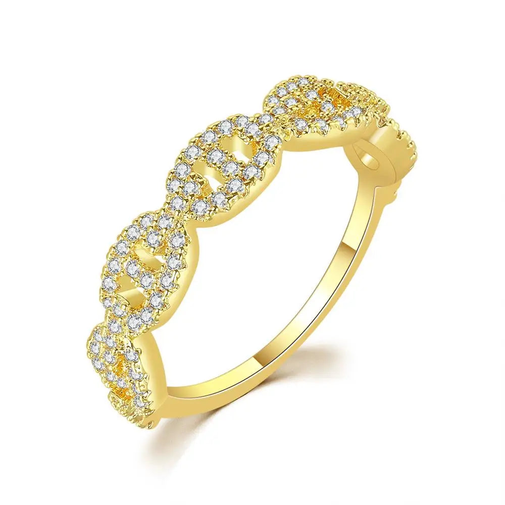 Hip Hop Link Ring for Women Gold Color Micro-inlaid Zircon Stacking Rings Female Jewelry Fashion Punk Accessories Wholesale R720
