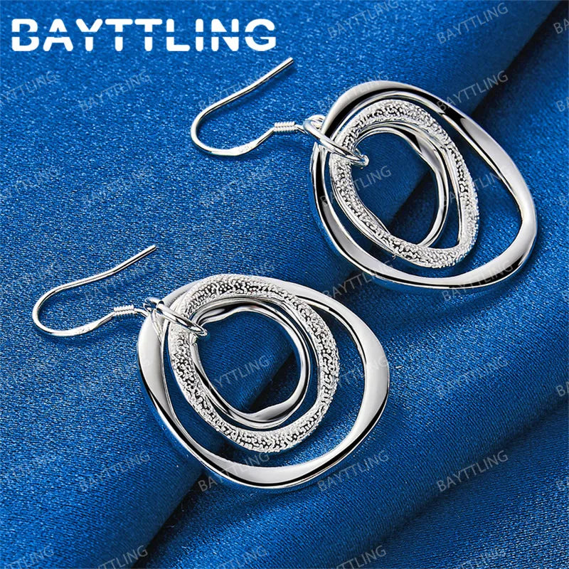 Charm 925 Sterling Silver Exquisite 3 Round Earrings for Women Fashion Wedding Gift Jewelry Accessories
