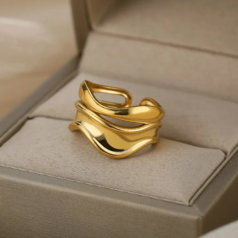 Stainless Steel Rings for Women Aesthetic Heart Gold Color Wedding Ring Vintage Waterproof Wedding Jewelry Prom Accessories Gift