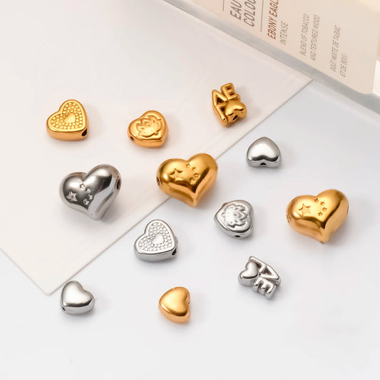 5pcs Fashion  Love Heart shaped Charms Stainless Steel Spacer Beads For Jewelry Making Supplies DIY Bracelet Necklace Accessory