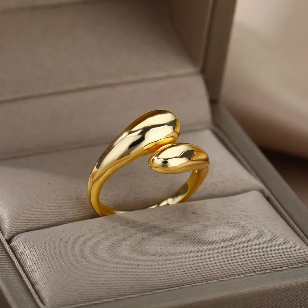 Stainless Steel Rings for Women Aesthetic Heart Gold Color Wedding Ring Vintage Waterproof Wedding Jewelry Prom Accessories Gift